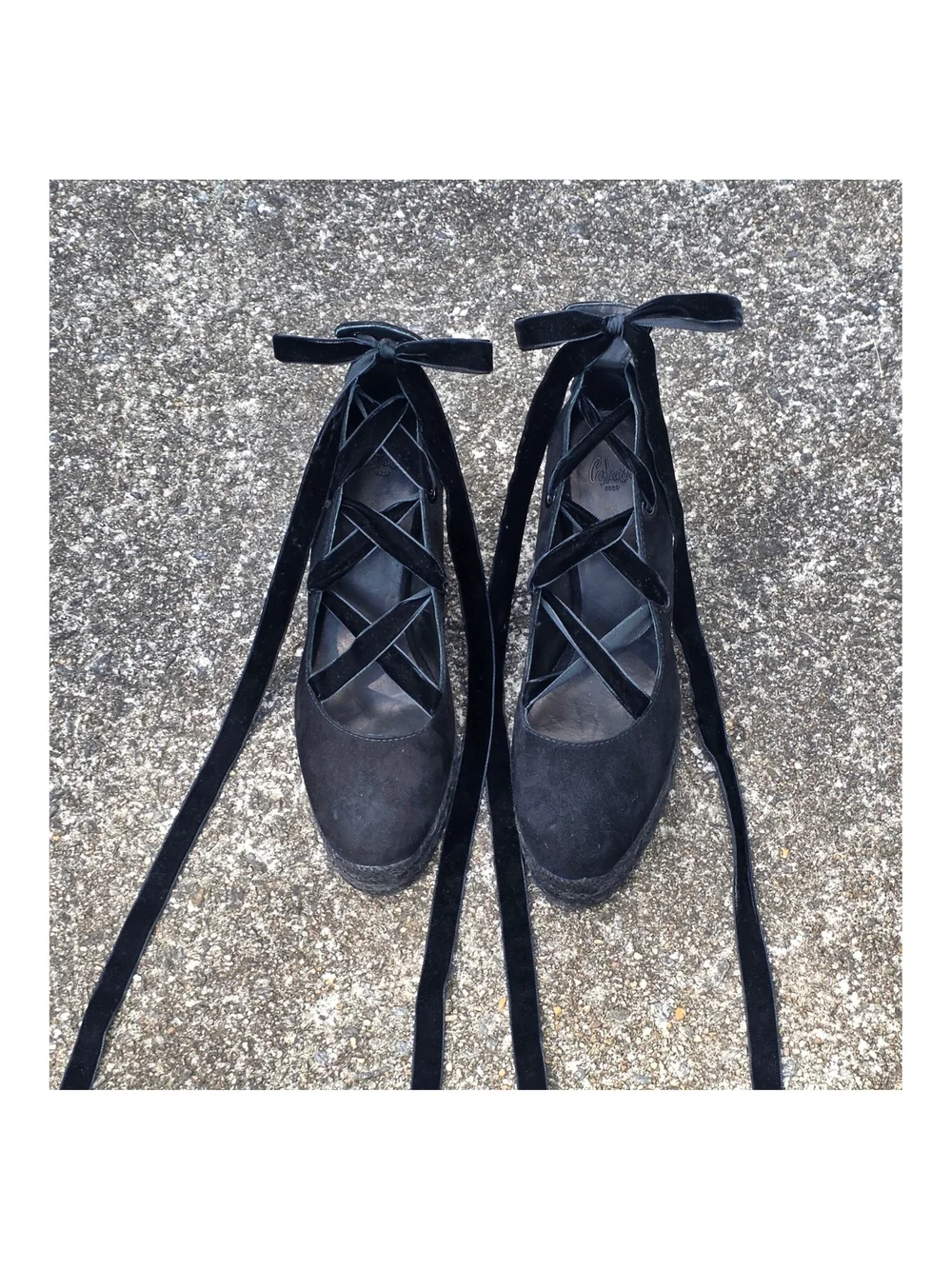 Castañer Black Balletcore Velvet Lace Up Wedge Espadrilles EU 40 US 9